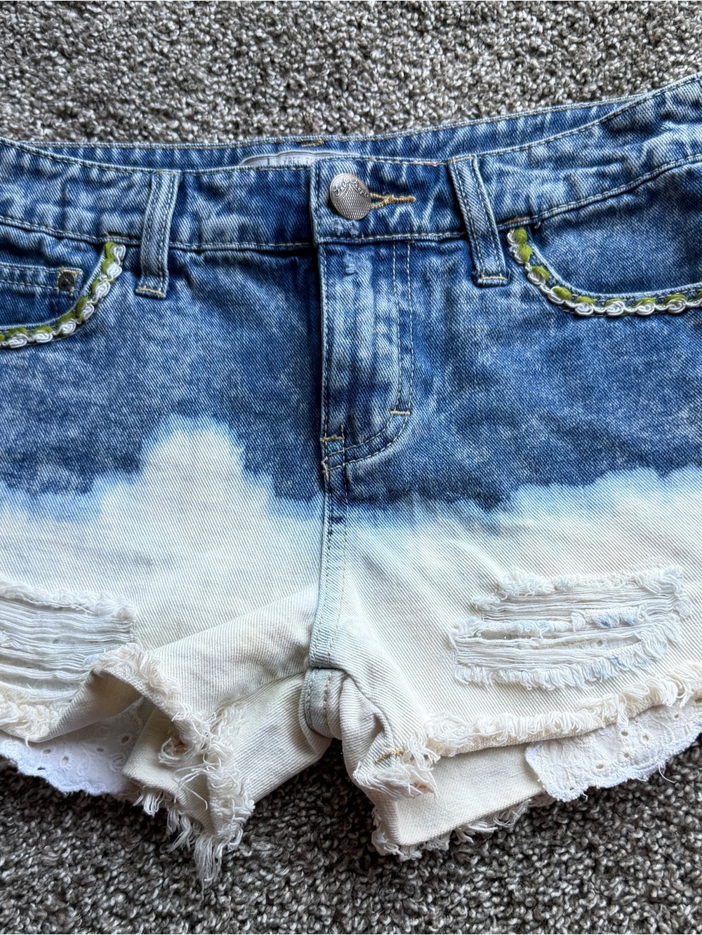 Free People Blue-to-Cream Ombre Distressed Jean Shorts
